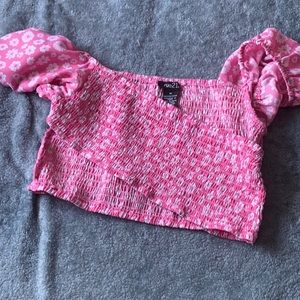 Hot Pink floral across chest crop top.